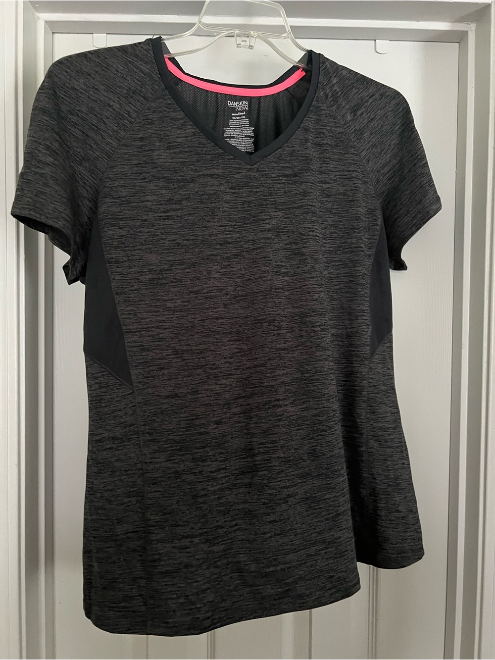 Danskin Now Dark Gray Heather Short Sleeve V-Neck Top